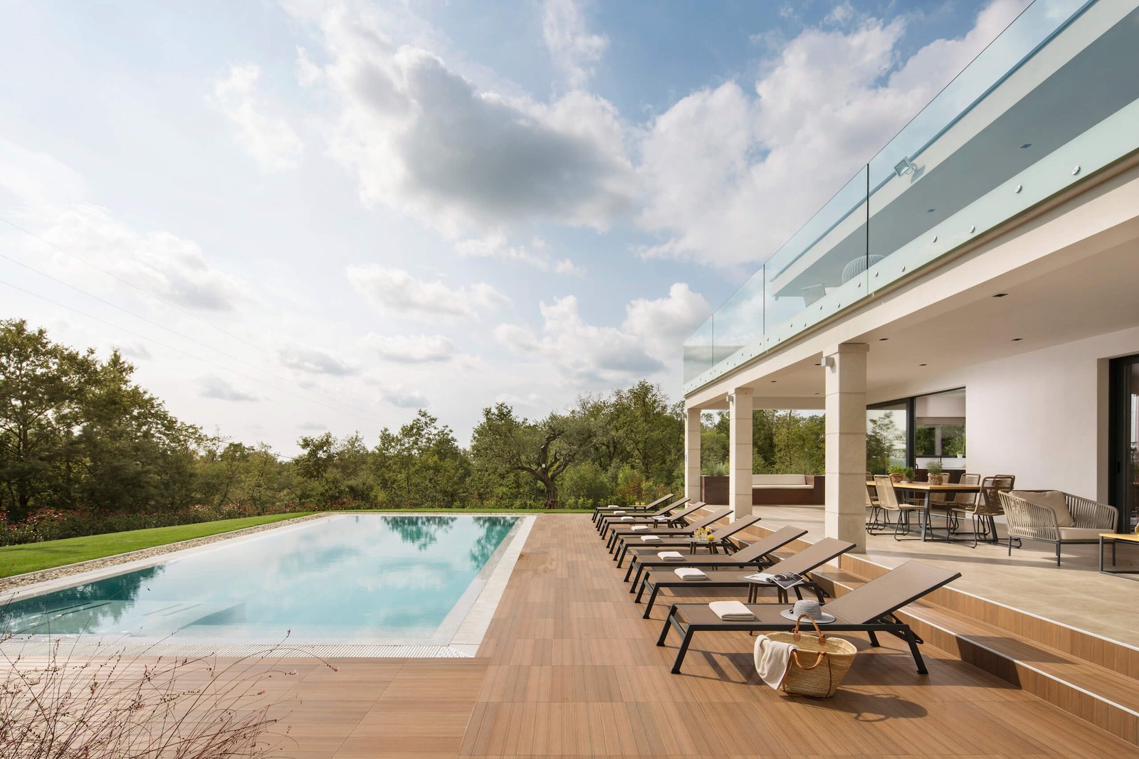 Lounge area swimming pool garden modern villa Visnjan Porec Riviera Istria Sale